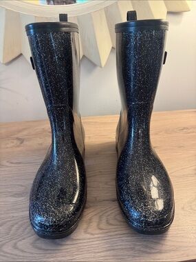 Capelli of New York Black Glitter Rain Boots